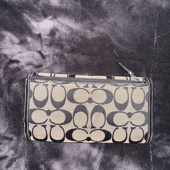 black canvas and leather coach wallet with leather check book - Picture 2 of 4